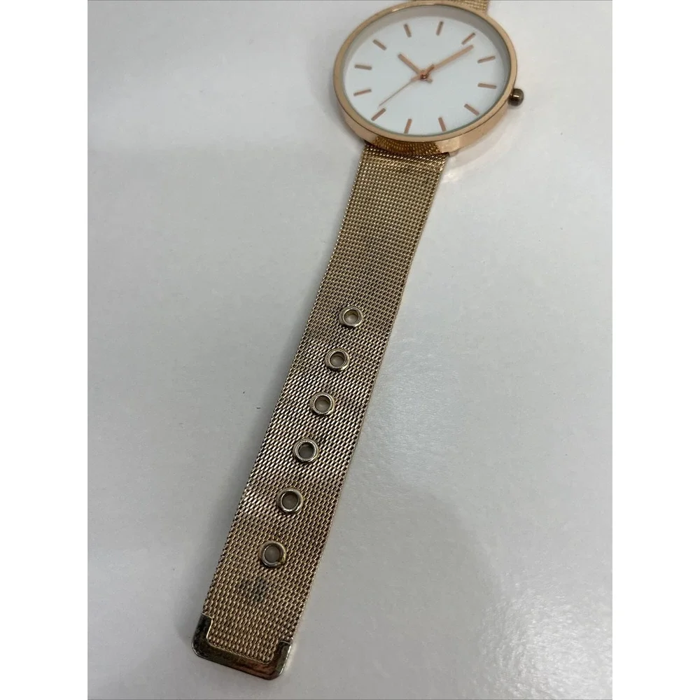 Women's Rose Gold Quartz Watch Mesh Metal Band White Dial- New‎ Battery